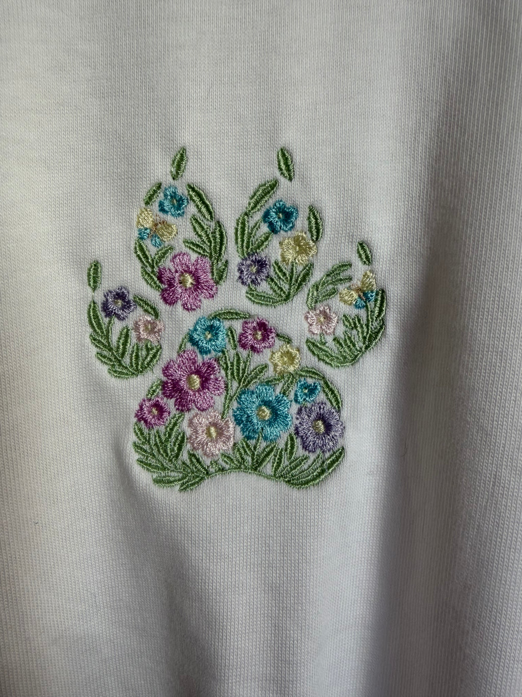 Floral Embroidered Paw Print Hoodie