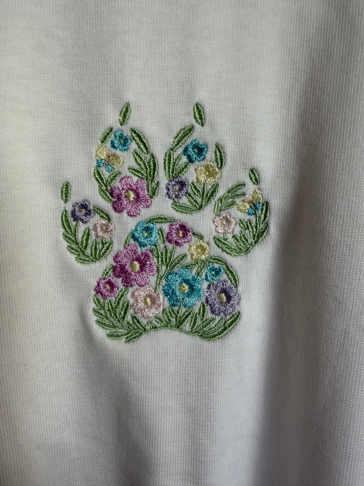 Floral Embroidered Paw Print Hoodie