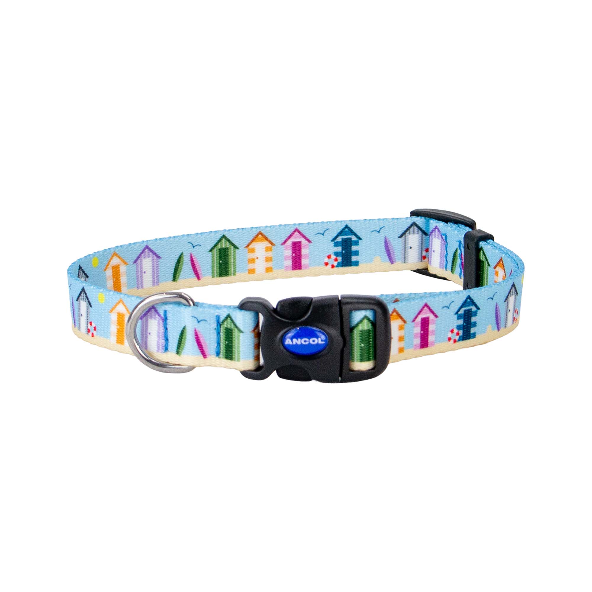 Soho Summer Beach Hut Pattern Dog Collar