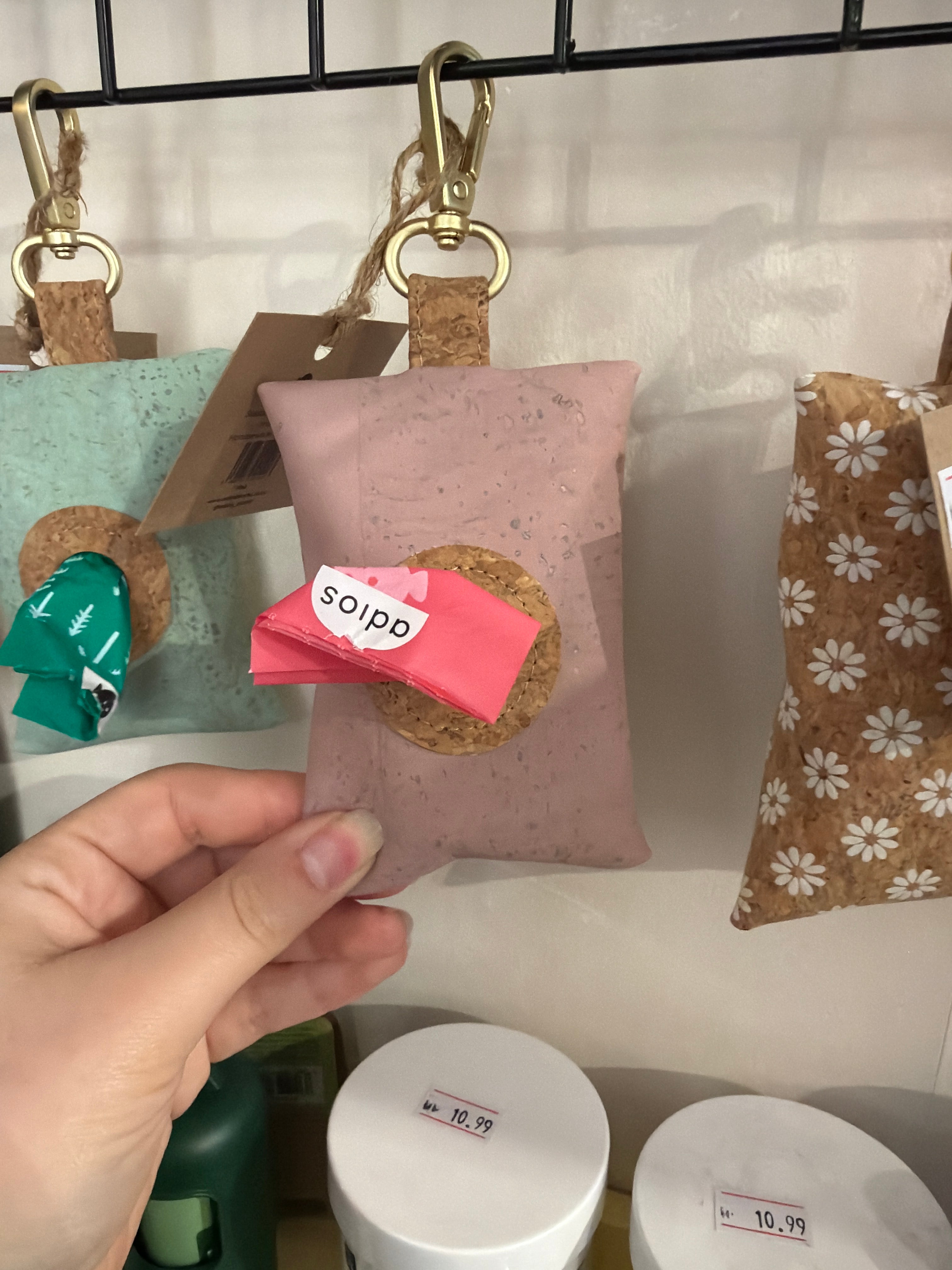 Adios Pastel Pink Cork Sustainable Poo Bag Holder (includes 1 free poo bag roll)
