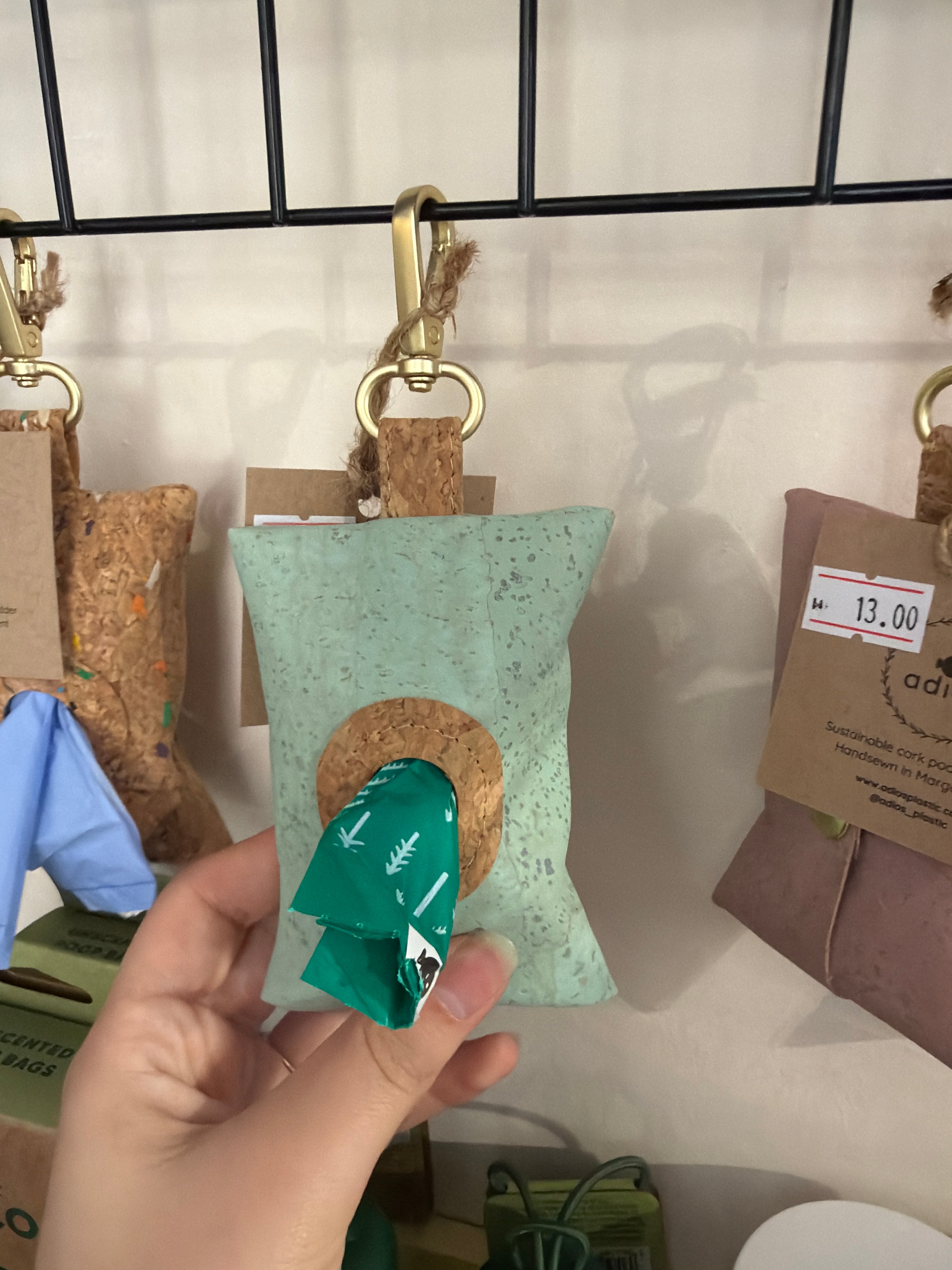 Adios Pastel Green Cork Sustainable Poo Bag Holder (includes 1 free poo bag roll)