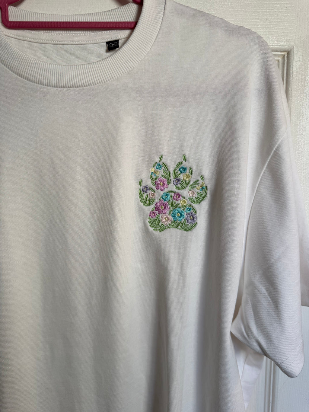 Floral Embroidered Paw Print Hoodie