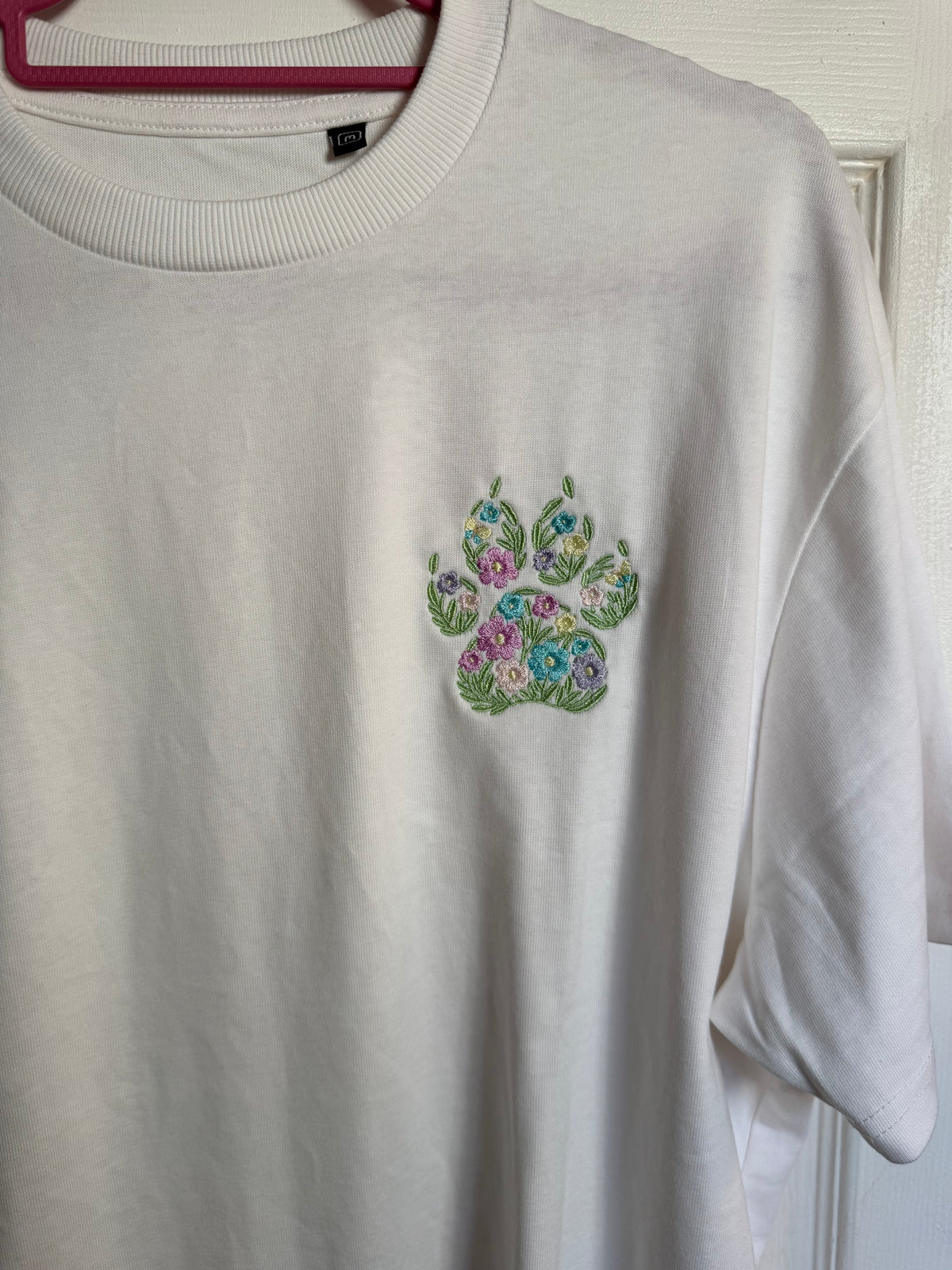 Floral Embroidered Paw Print Hoodie
