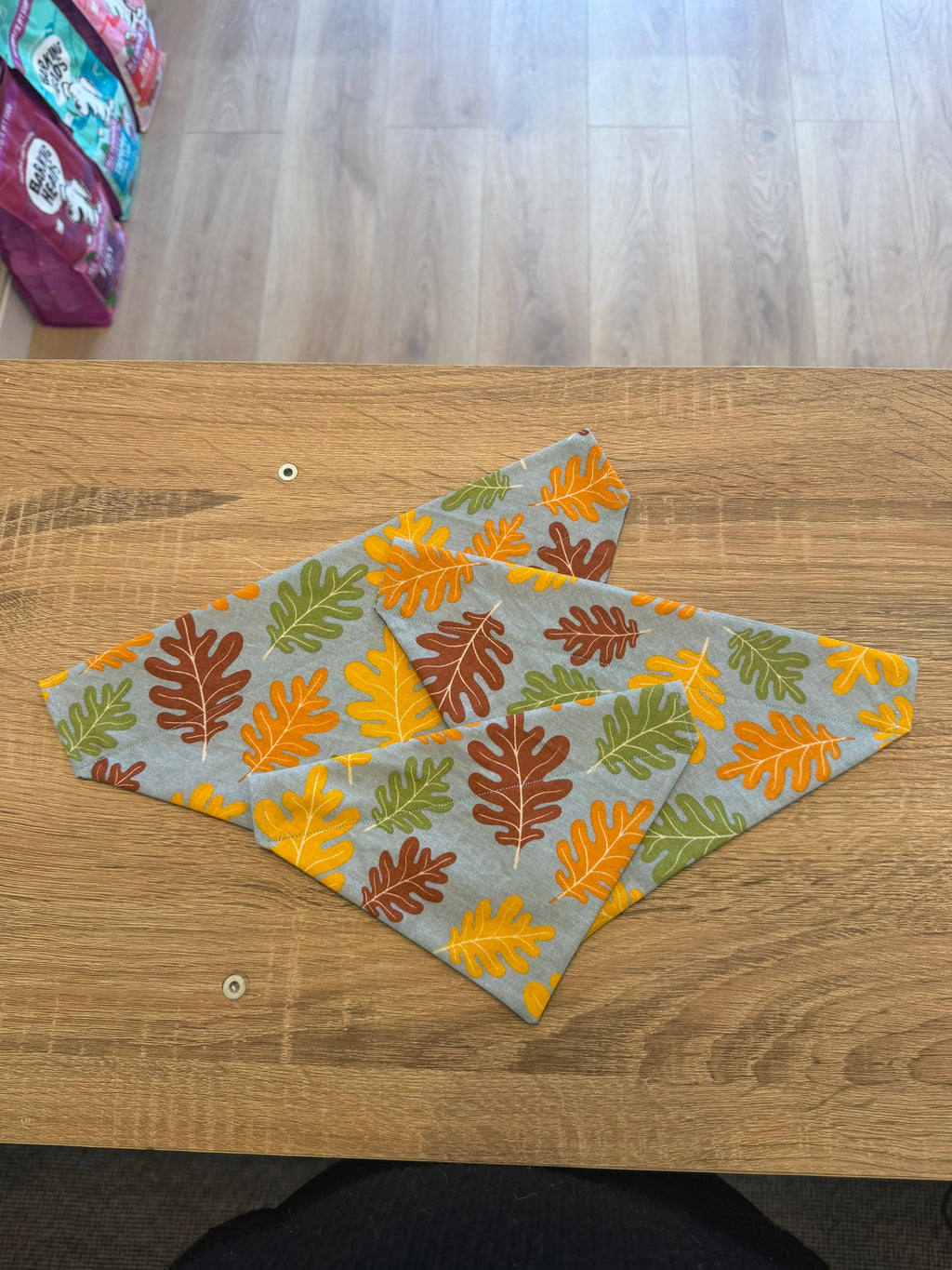 Blue/Grey with Colourful Leaves Bandana
