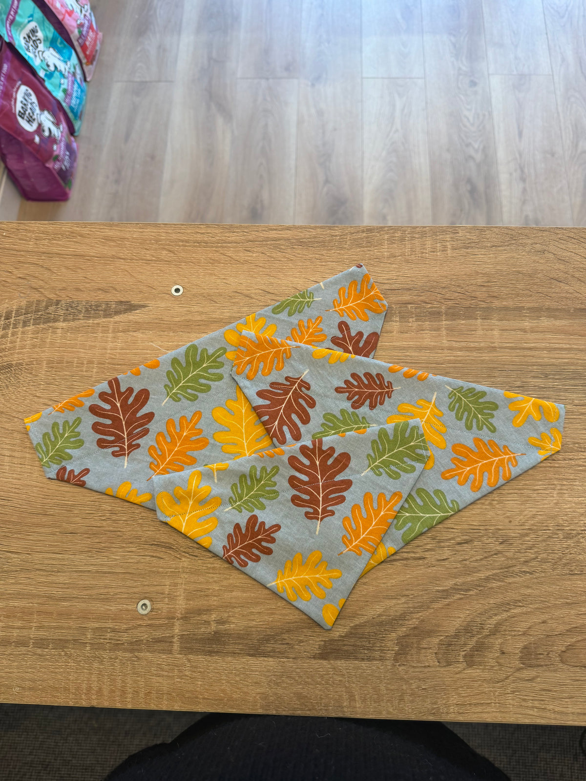 Blue/Grey with Colourful Leaves Bandana