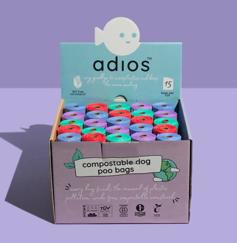 Adios Compostable Dog Poo Bags (Random Colour Selection)