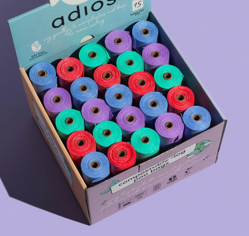 Adios Compostable Dog Poo Bags (Random Colour Selection)