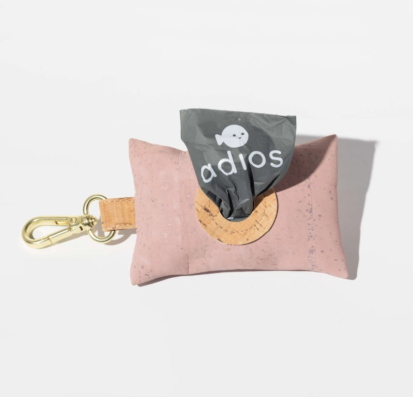 Adios Pastel Pink Cork Sustainable Poo Bag Holder (includes 1 free poo bag roll)