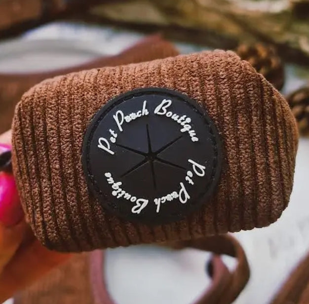 Coffee Bean Corduroy Pet Pooch Poo Bag Holder (1 free roll of poo bags included)
