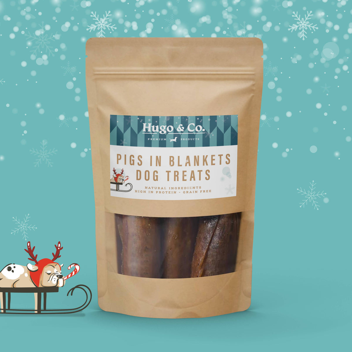 Hugo & Co - Christmas Pigs In Blankets Dog Treat Bag